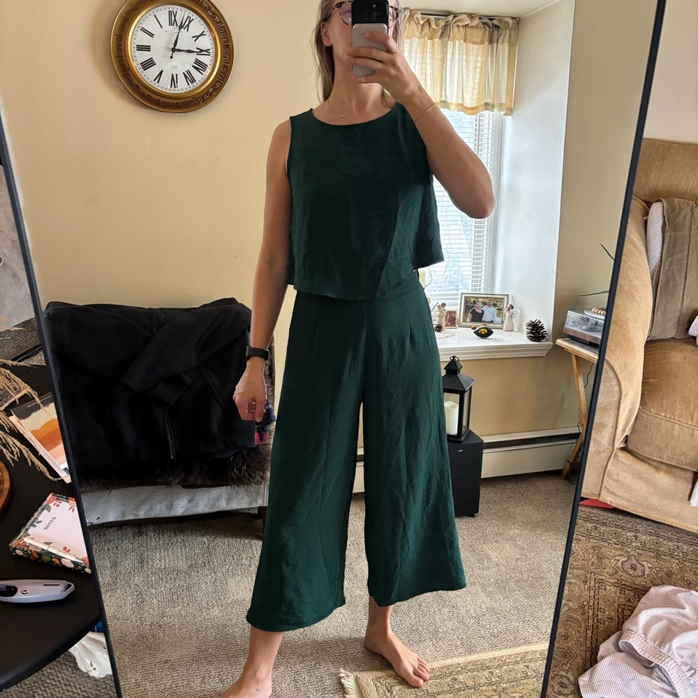 Sleeveless Wide-Leg Jumpsuit in Dark Green | Size M